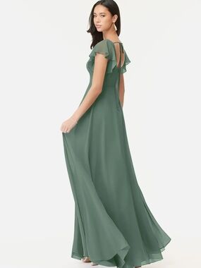 Azazie Sage Green Ruffle-Sleeve Chiffon Maxi Dress